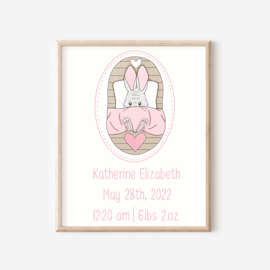 Personalized Girl Rabbit Birth Announcement Sign